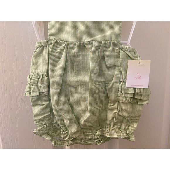 Petit Ami Bubble Ruffle Romper Green Gingham Baby Girls Size 3 Months NWT - Picture 3 of 7
